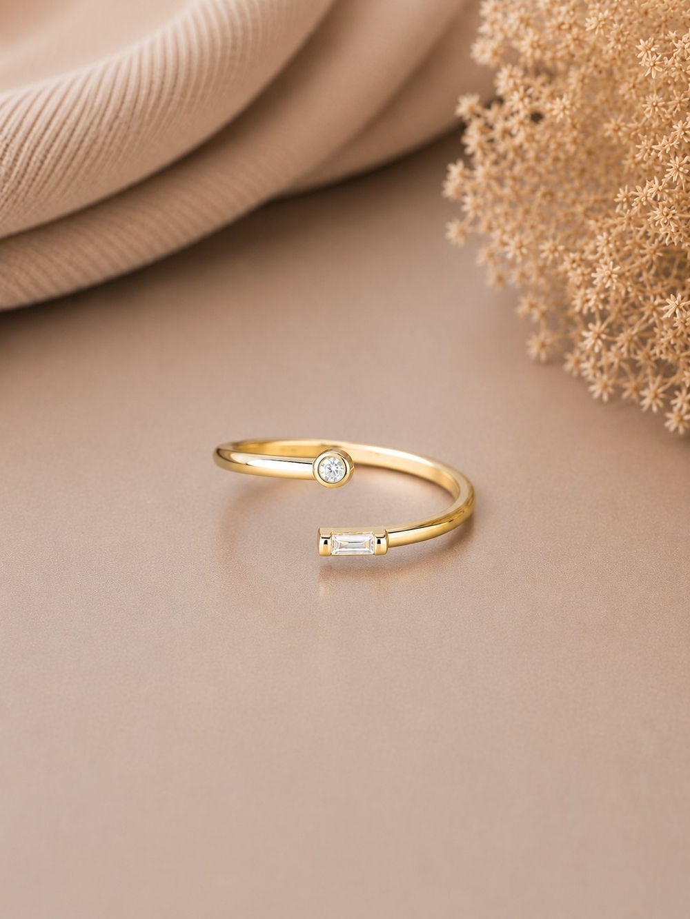 Gold Adjustable Ring with Clear Stones